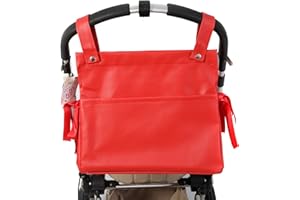 Danielstore Bolso Carro Bebe Bolso Organizador Bebé Bolso Maternidad para colgar al Carro con Dos Asas Cortas Talega Polipiel Carrito Bebe (Rojo)