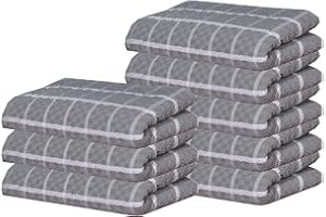 beSunshine 1x to 12x Pack 100% Egyptian Cotton Jumbo Country Check Terry Tea Towels Kitchen Dish Towel (Grey, 3)