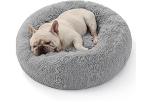 BEDSURE Katzenbett waschbar Flauschiges Hundebett - Ø 70 cm Katzenschlafplatz für Katzen und Hunde, plüsch Katzenkissen rund Kuschelbett, Hellgrau