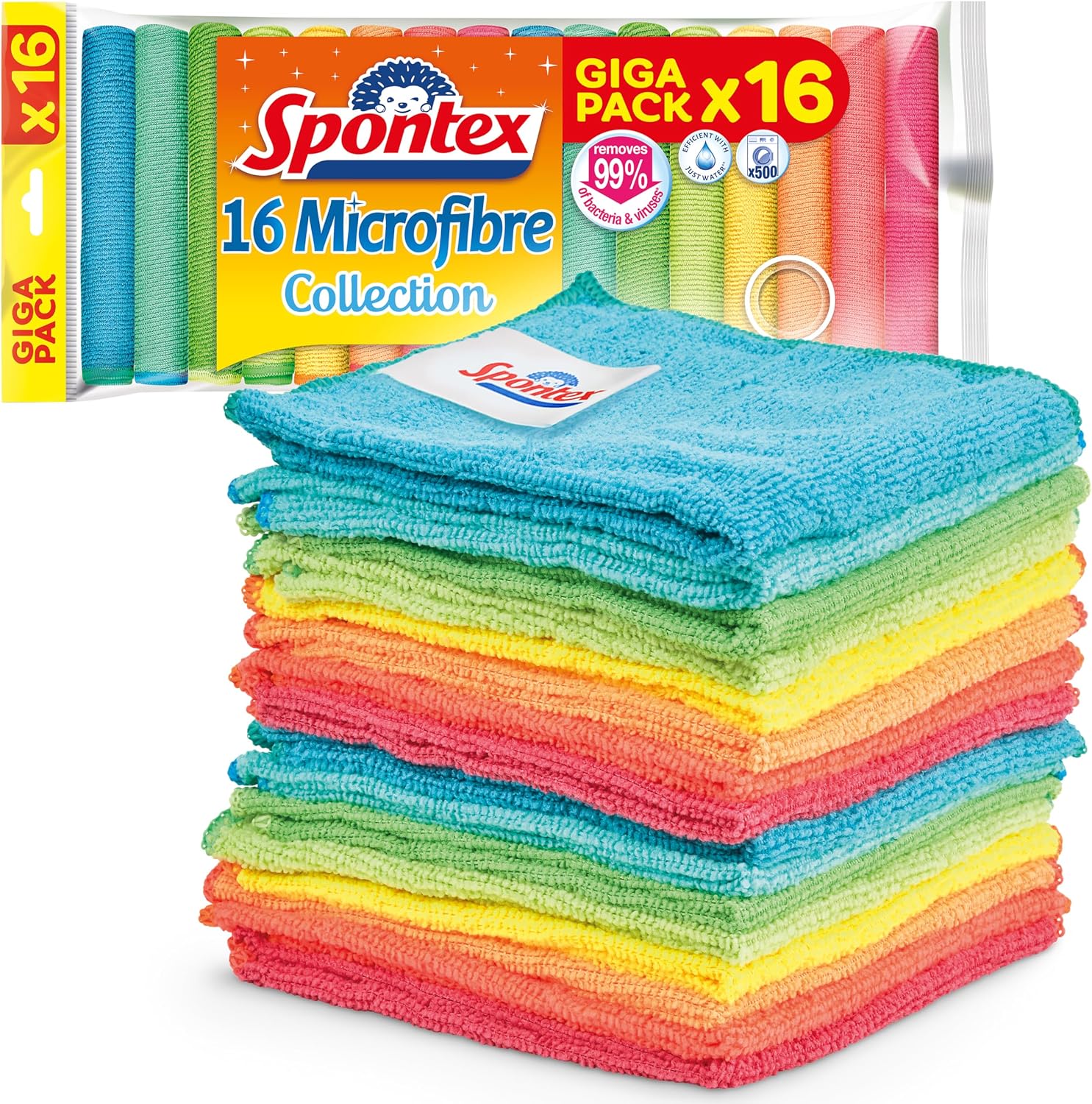 Spontex Paños de microfibra para limpieza | 16 bayetas Microfibre Collection | Para usar como trapos del polvo y paños de cocina | 30 x 30 cm | Colores surtidos | 16 unidades