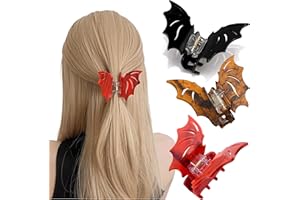 Ypkia 3 pinzas góticas para el pelo de murciélago de tamaño mediano, pinzas para el pelo pequeño para mujeres y niñas, accesorios para el cabello de Halloween (negro, rojo, carezuela)