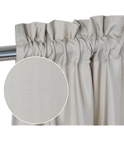 Rideau Demi-longueur Gris Rayé Coton Lin - 80x70cm - Brise-vue Cuisine Petit Fenêtre Style Campagne