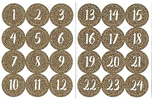 LOVE KATES Advent Stickers 1-24 Gold Glitter Numbers Christmas Advent Calendar Xmas Crafts DIYT511