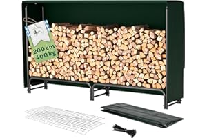 TTL Garden Kaminholzregal M 200x36x116cm schwarz mit Abdeckung - für aussen & innen, bis 400kg Holz wetterfeste Schutzplane - Metall Stahl Rohrrahmen rostfrei Holzunterstand Holzregal für Kaminholz
