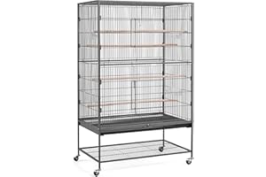 Abician Voliere Oiseaux Interieur sur Pied Grand Cage Oiseau sur roulettes en Métal pour Perroquet Perruches 93,5×56,5×153cm