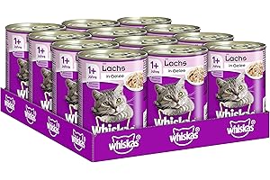 Whiskas Cat Food Adult Wet Food 1+ with Salmon in Jelly, 12 Cans (12 x 400g)