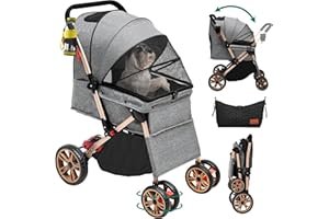 YITAHOME Carro Perro, Carrito para Perros, Cochecito de Viaje para Perros Gatos Mascotas, con Cesta de Almacenamiento, Plegable Carro para Perros, Portátil Cochecito Perro, Mascotas Jogger (Gris)