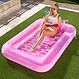 SLOOSH Inflatable Tanning Pool Lounger Float, 70" x 46" Pool Floats Adult with Pillow, 4 in 1 Suntan Tub Raft Floatie,Sunbathing Bed Lounge for Water Blow Up Kids Ball Pit Party Gifts, L-Pink