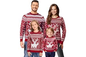 Namatime Jersey navideño divertido para mujer, hombre, niños, suéter de Navidad, cuello redondo, suéter de punto con reno puro, unisex, conjunto de Navidad, Color rojo., XL