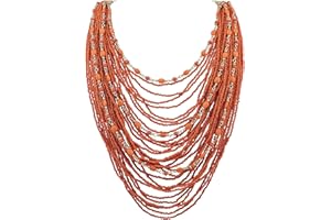 Bocar Multi-Layer Long Chain Chunky Bib Seed Beads Statement Necklace (NK-10410)