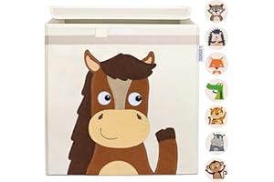 GLÜCKSWOLKE Baúl Juguetes - 15 Motivos I Cajas Almacenaje Infantil I Cubos Organizador (33x33x33) Cuarto de Niños I Contenedor Habitacion Niños I Cesto Dormitorio Bebe (Caballo)