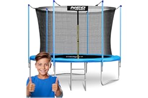 ‎NEO-SPORT Neo-Sport Trampolina Ogrodowa Trampolina Dla Dzieci Z Siatką Wewnętrzną i Drabinką 252 cm 8 ft Niebieski Czarny