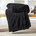 Bedsure Sherpa Fleece Throw Blanket for Couch - Super Soft, Cozy & Warm Jacquard Coral Blanket,Ideal for Bed & Sofa, Single, Black, 130x150cm