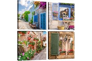 OKEXCKK Toskanische Wandkunst Dekor, Italien Fensterblick Gemälde Natur Landschaft Bilder mediterrane Straße Leinwanddrucke für Schlafzimmer, Wohnzimmer, Büro Wanddekoration