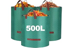 LEUOSO Reusable 500L Heavy Duty Garden Waste Bags - 3 Pack With Handles, Waterproof Sacks for Plants, Grass and Leaves