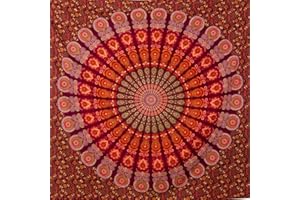 MOMOMUS Arazzo da Parete Mandala - Arte Murale Etnico 100% Cotone - Ideale come Arazzo Mandala da Parete, Telo Mandala per Muro e Telo Indiano per Sala Yoga - Rosso, 210x230 cm