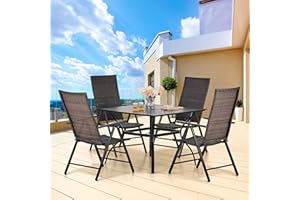 ‎MFSTUDIO MFSTUDIO Polyrattan Gartenmöbel Set, 94cm Quadratische Metall Stahl Lamellen Tisch mit 4cm Schirmloch und 4 Rattan Klappstuhl, Gartentisch mit Stühlen Set für Terrasse, Balkon, Bistro, Veranda