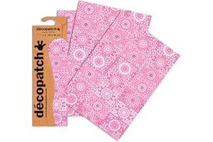 Décopatch - Ref C631O - Pink Vintage Mosaic Pattern Paper Pack - Each Sheet 30 x 40cm, Pack of 3 Paper Sheets - Best Used With Décopach Glue & Varnish, Pink