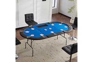 Mingone Tavolo da poker ovale pieghevole per 9 giocatori, portabicchieri in acciaio inox, braccioli imbottiti, ideale per Poker, Blackjack e Roulette 208 x 75 x 106 cm, blu