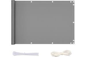 Redfire Balkon Sichtschutz 90x350cm,Wetterfester Sichtschutz für Balkon Seite Blickdichte Wind Terrassen Sichtschutz mit Ösen Nylon Kabelbinder und Kordel für Terrasse,Hellgrau