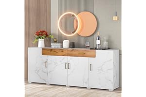 Rtopsu Mobile Contenitore Credenza, Madia Mobile da Cucina con 4 Ante e 2 Cassetti, Mobile Dispensa Cucina Buffet per Soggiorno Sala da Pranzo, 208x39,5x80 cm, Bianco