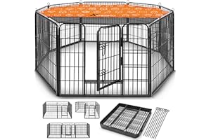 TRESKO® Welpenlaufstall 80 cm hoch inkl. 8X Erdanker | Welpenauslauf 8-teilig | Hundelaufstall faltbar mit Tür | Aufbau werkzeugfrei | Tierlaufstall Hunde wetterfest