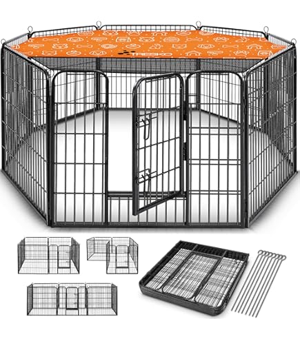 FIVMEN Hundelaufstall 6-tlg Modular - Metall Welpengitter Mit Tür & Erdanker Für Garten
