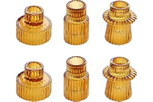 HofferRuffer Candle Holders Set of 6,Glass Votive Tealight Holders for Taper/Pillar/Tealight Candles,Candlesticks for Table Centerpiece, Wedding,Birthday,Gifts（Amber）