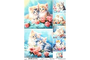 Josys Bastelmärchen Reispapier A4 Strohseide Decoupage süße Kätzchen Katze Katzen Blumen RE5742
