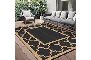 GENIMO Tapis Exterieur Resistant Pluie Terrasse, Reversible Plastique Grand Tapis Extérieur, Tapis de Jardin Exterieur Portable pour Balcon, Camping, Barbecue, 275x365cm, Noir & Brun
