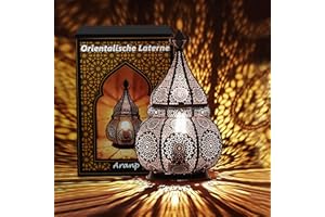 Aranp Orientalische Lampe Schwarz 36cm für Kerzen, Lampen E27 Fassung und LED Lichterketten | Innen und Außen Deko | Marokkanische Laterne | Arabisches Windlicht Wetterfest als Gartenlaterne