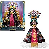 Monster High Oyuncak bebek, Skelita Calaveras D&iacute;a de Muertos 2025 koleksiyon fig&uuml;r&uuml;, Aztek tarzında bornoz, baş s&uuml;s&uuml; ve kolye