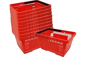 GERSO 10 cestas de plástico para compras, cesta transportadora, ideal para supermercado, con asa, 21 litros, apilables, de color rojo.
