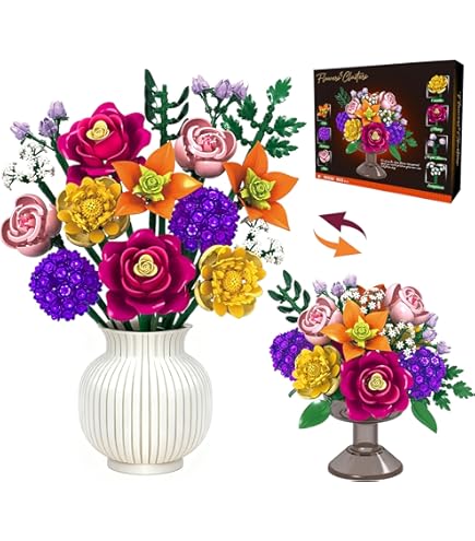 Lot De 756 Kits De Construction De Bouquet De Fleurs - 11 Types De Blocs De Construction - Collection Botanique - Kit D'artisanat Pour La Décoration De La Maison, Le Bureau, La Saint-Valentin Ou La