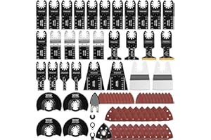 Vtopmart 114 PCS Oscillating Saw Blades, Bi-Metal Tool Blade, Arc Edge Multitool Blades for Cutting Wood/Metal/Plastic Compatible with Fein Multimaster Porter Cable Bosch, Accessories with Sandpaper