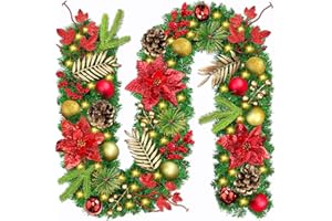 JEDWKFA Guirnalda Navidad 270 cm Con Luces - Adorno Para Escaleras, Puerta, Arco y Ventanas