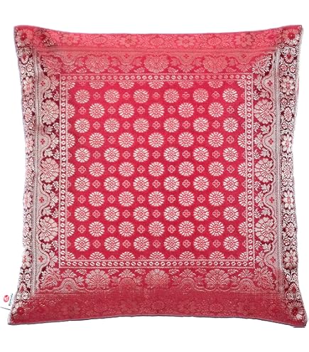 Ruwado Dekokissenbezug Aus Dupion Seide – 40x40 Cm, Rosa-beige Mit Muster, Inkl. Reißverschluss, Aus Indien