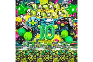 Sylphlikeoniric Videospiel Partygeschirr Geburtstag Deko 10 Jahre, Playstation Deko Geburtstag Junge Zocker, Gaming Luftballon Banner Teller Tasse Servietten Tischdecke Stroh (Gamer Geschirr 10 Jahre)