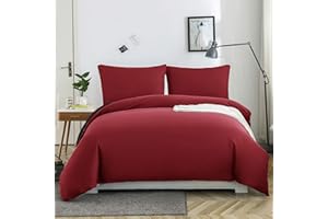 AYSW Pościel szczotkowana z mikrofibry, 1 poszwa na kołdrę 200 x 200 cm + 2 poszewki na poduszkę 80 x 80 cm, z zamkiem błyskawicznym, burgundowo-czarna