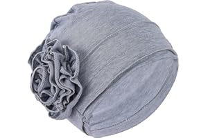 COMNICO Turbante chemio da donna, morbido berretto con fiori e fiori, copertura elastica, per chemioterapia, per malati di cancro e perdita di capelli, Grigio, Taglia unica
