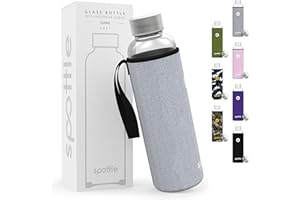 ‎SPOTTLE spottle Trinkflasche aus Glas 1l - Glasflasche 500ml - 750ml - 1 liter mit Neoprenhülle / Schutzhülle - Glastrinkflasche mit Schraubverschluss - Wasserflasche Glas für kohlensäurehaltige Getränke - spülmaschinenfest