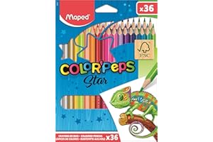 Maped - Crayons de Couleur Color'Peps Classic - 36 Couleurs Vives - Crayon de Coloriage Triangulaire Ergonomique - Pochette Carton de 36 Crayons en Bois Certifiés FSC