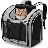 pecute Cat Carrier Backpack with Ventilated Design, Foldable Pet Backpack for Cats and Dogs, Dog Backpack with Safety Strap