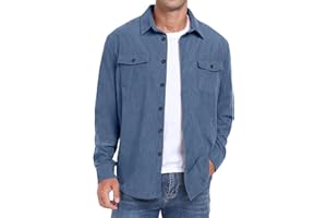 QIXING Men's Corduroy Button Down Shirts Long Sleeve Shacket Trucker Jacket Autumn Winter Coats with Flap Pockets