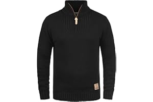 Solid SDPetro Herren Strickpullover Troyer Grobstrick Pullover mit Troyerkragen Rippbündchen Label-Details Baumwollmischung Regular fit
