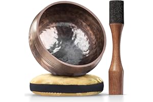 SILENT MIND Tibetan Singing Bowl Set - Easy to Play with Dual-End Striker & Cushion - Creates Beautiful Sound for Healing, Stress Relief, Meditation & Relaxation - Brown Glossy Bowl - Yoga singing bowls