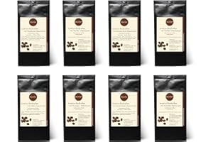 QUERFEE Kaffee Geschenkset - 8 x Kaffee mit Geschmack als Probierset - Haselnuss, Vanille, Mandel Zimt, Eierlikör, Toffee, Orange, Schokolade, Amaretto - Arabica Röstkaffee mit Aroma - gemahlen - 8 x 75 g (600 g insgesamt)
