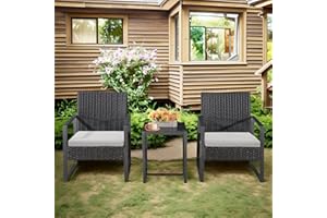 COSMO BUY 3-Piece Outdoor Garden Patio Bistro Chairs with Coffee Table, Outdoor Patio Chairs Set of 2 with Cushion and Coffee Table for Garden, Balcony, Backyard & Poolside (Black)