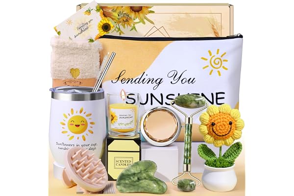 LIVEHITOP Cadeau Femme, Tournesol Cadeau Anniversaire Femme 11PCS Personnalisé Coffrets Cadeau Inclus Mug Isotherme Noël, Fete des Meres, Saint-Valentin Maman Soeur Collegue Amie