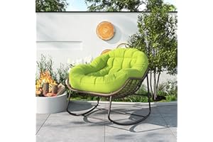 KeepGoon Mecedora para exteriores de ratán con acolchado, escandinava, silla de lactancia, silla de ocio, silla de ocio, tela impermeable, soporte de acero para salón, dormitorio, patio (verde)